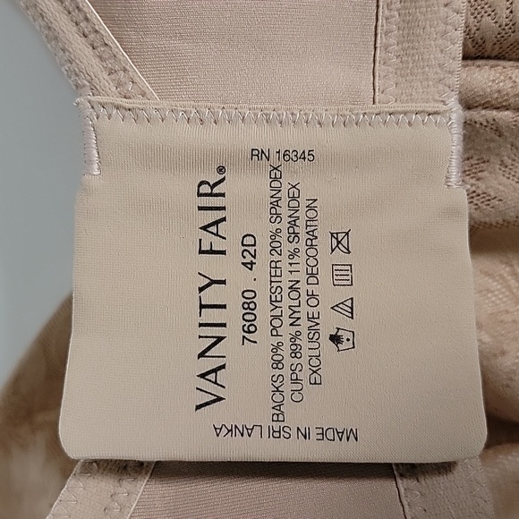Vanity Fair Beige Underwired Beauty Back Minimizer  Bra/Size 42D. - Picture 8 of 9